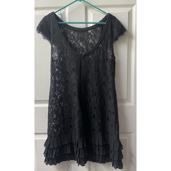 Jessica Simpson Swim Coverup Dress Womens Size 8 Black Tiered Lace Knee Length - Picture 1 of 5